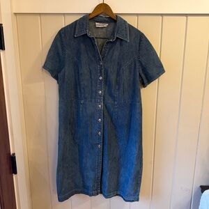 Vintage Women’s Denim Blue Button-Up Dress, Size Large/XL